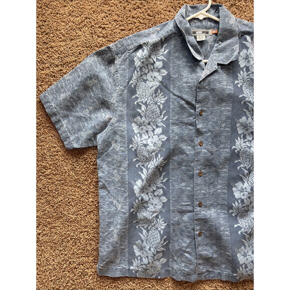 Quiksilver Edition Blue Pineapple Tropical Floral Silk Cotton Hawaiian Shirt XL - Picture 2 of 11